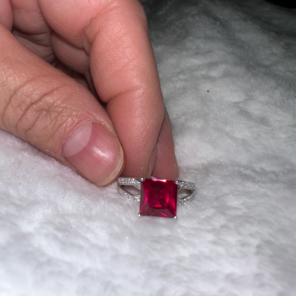 Lab Ruby Square Stone With Lab Diamonds Size 7 St… - image 3